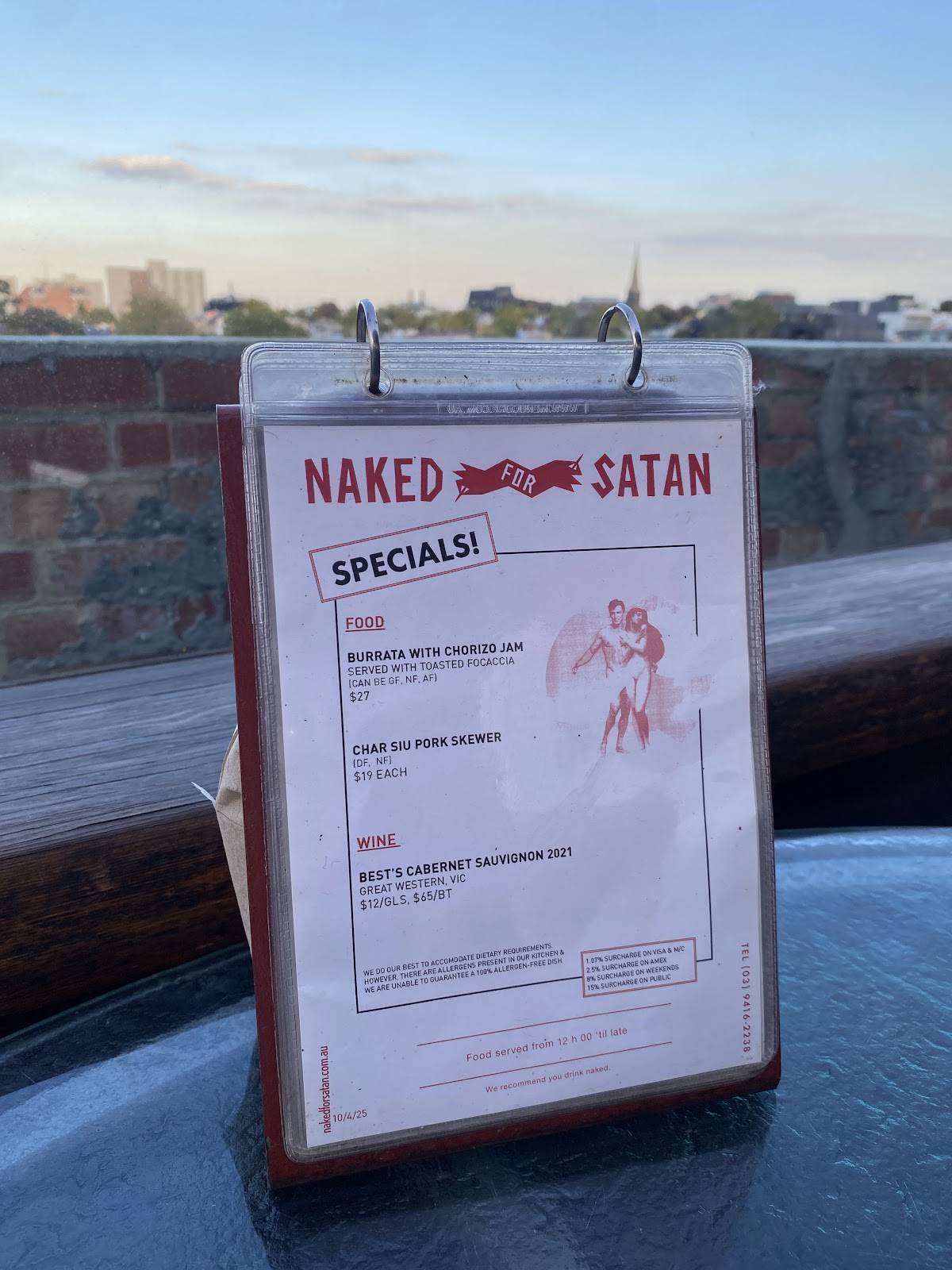 Menu At Naked For Satan Pub Bar Fitzroy