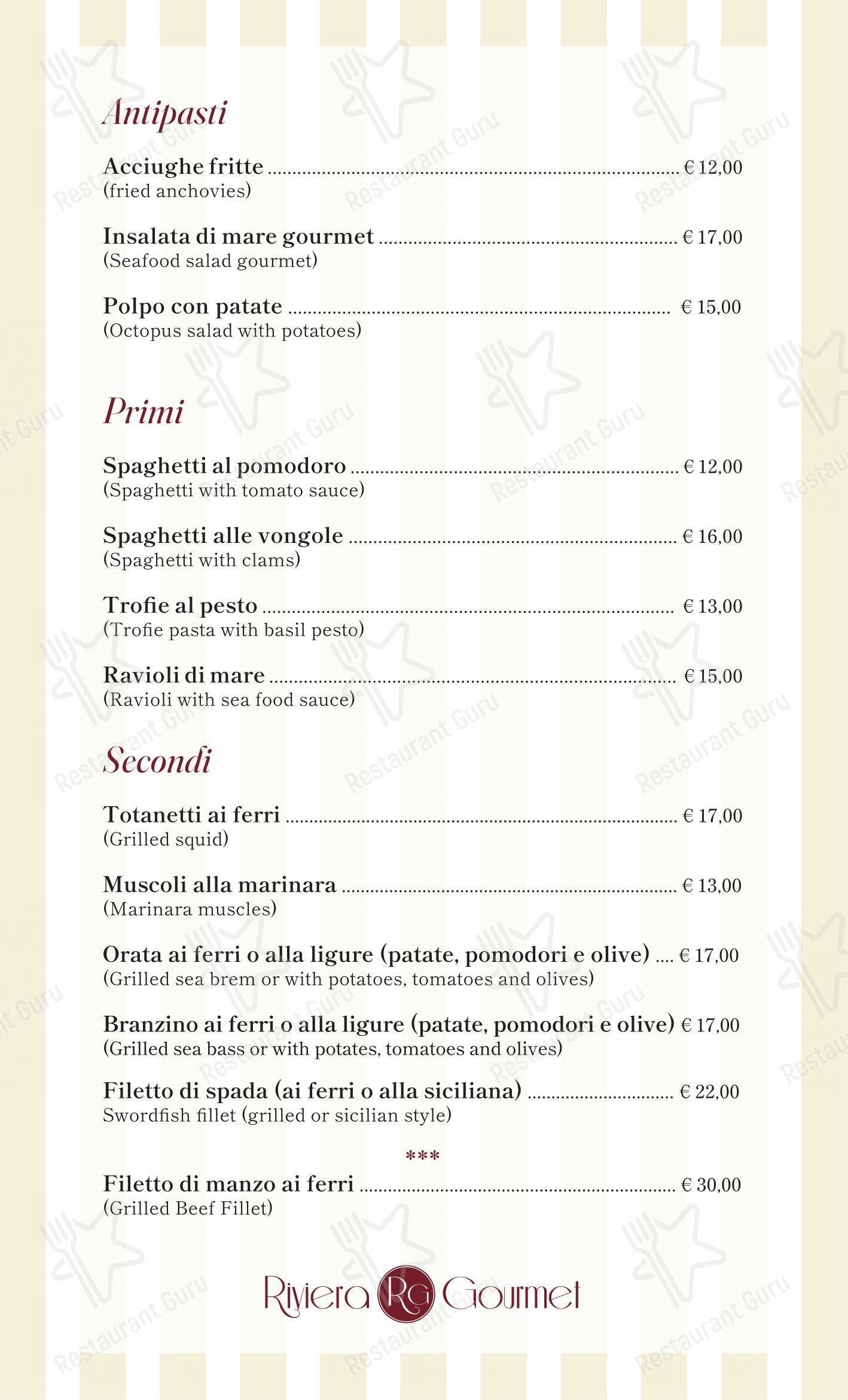 Splendide Riviera Boutique Art Hotel in Rapallo - Menu