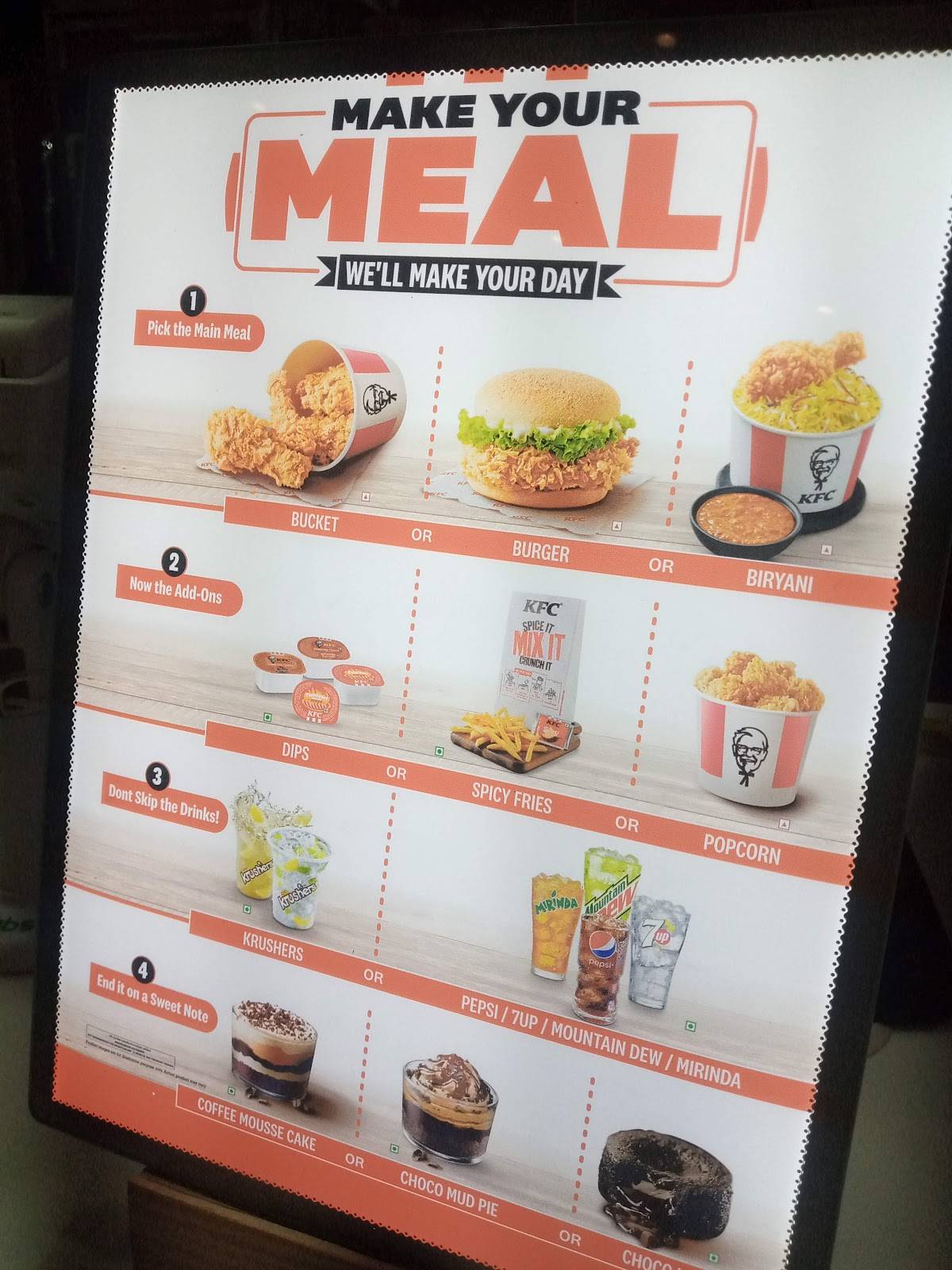KFC menu