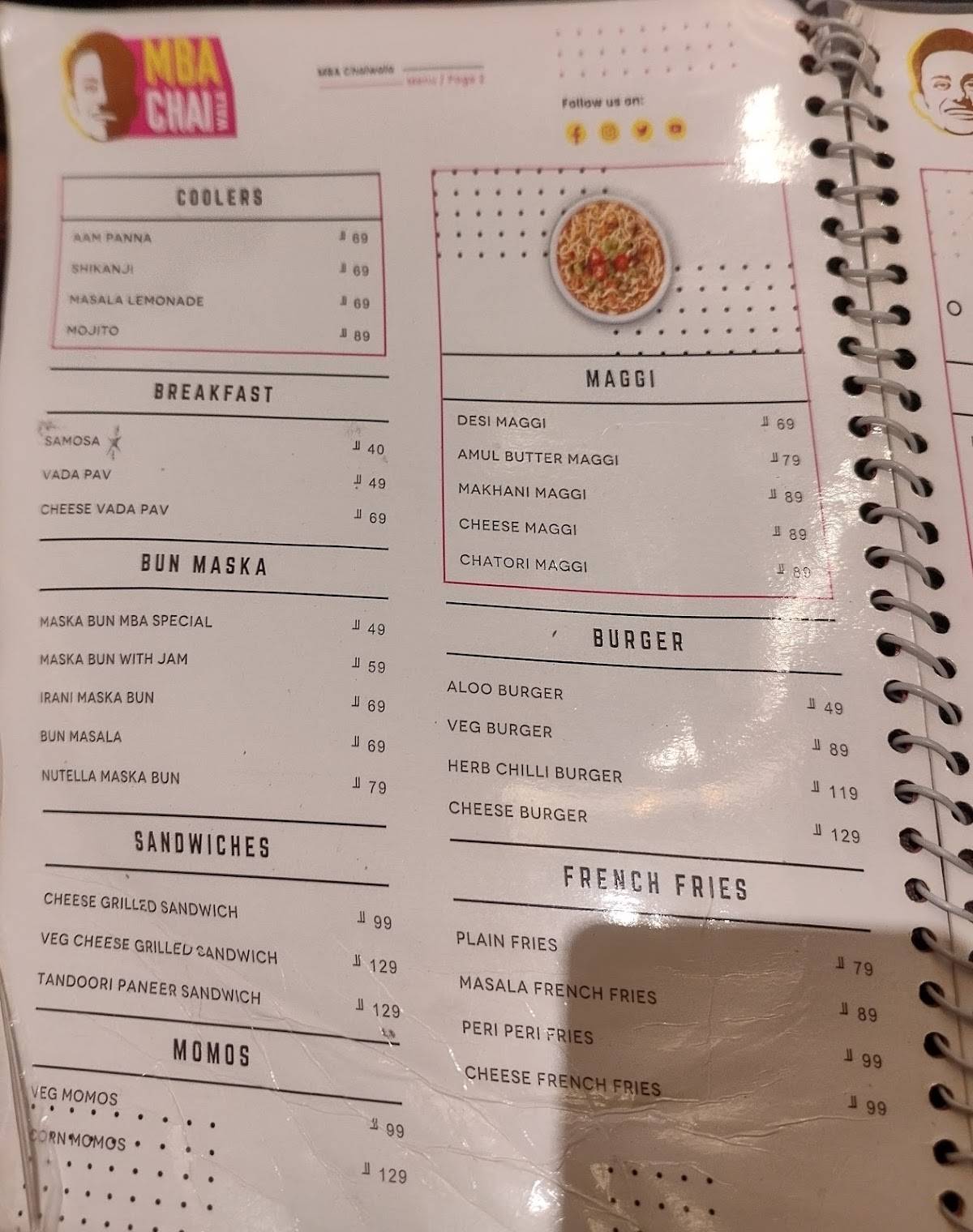 MBA CHAI WALA MATHURA menu