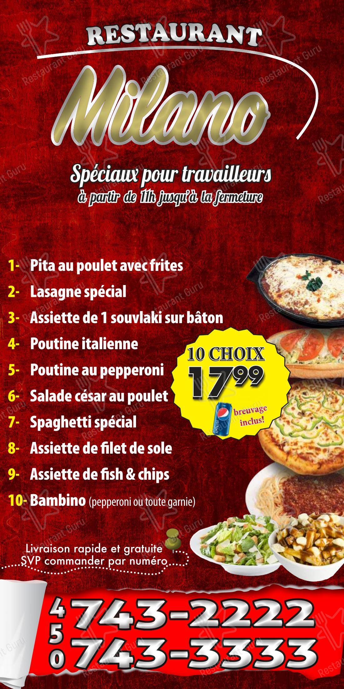 Menu bar pour Restaurant Milano Pizza dans Sorel-Tracy