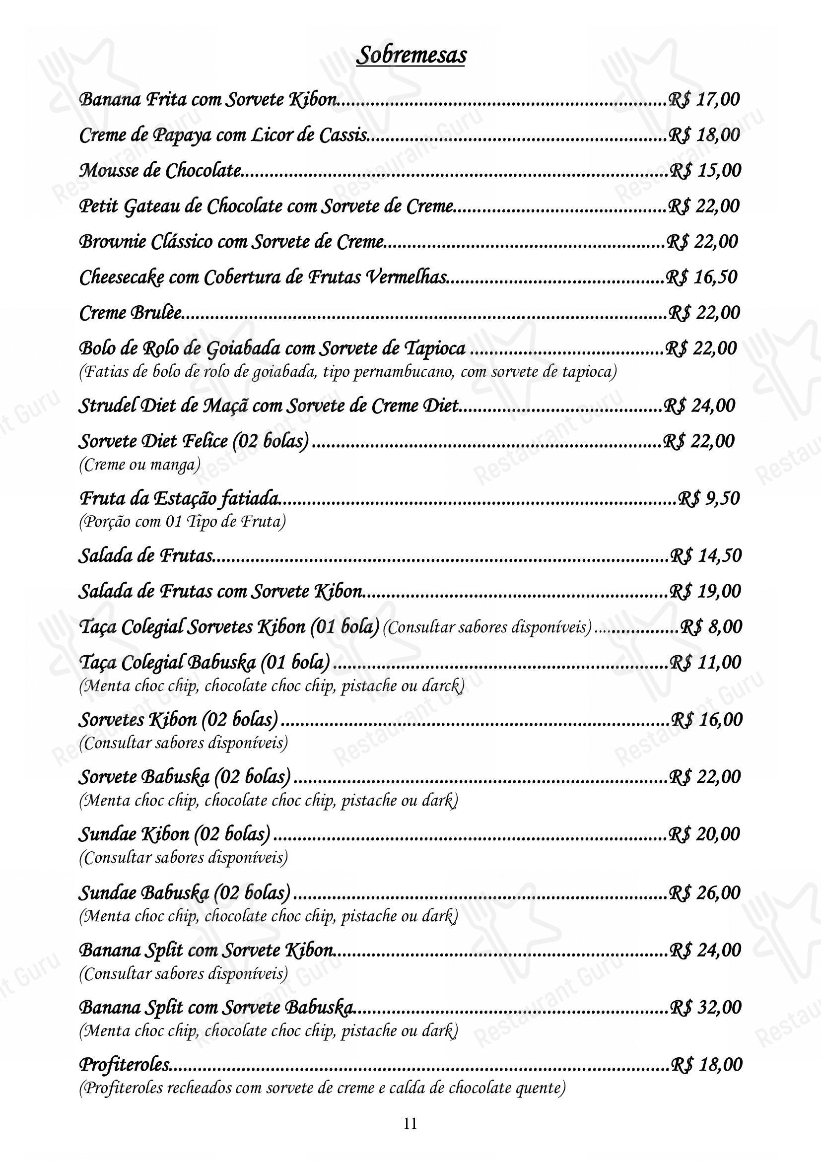Основное меню para Restaurante Convés restaurante
