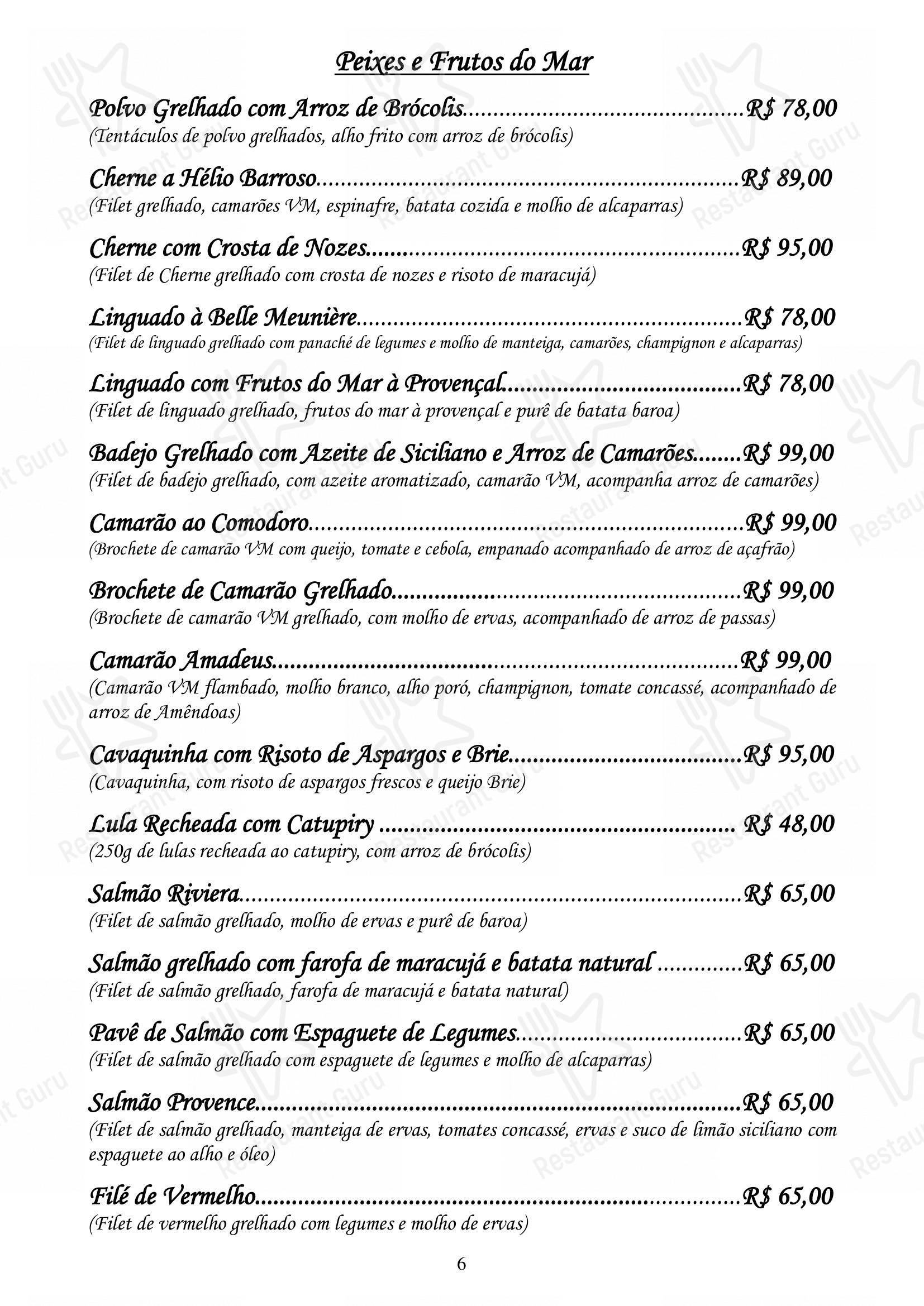 Restaurante Convés - Основное меню