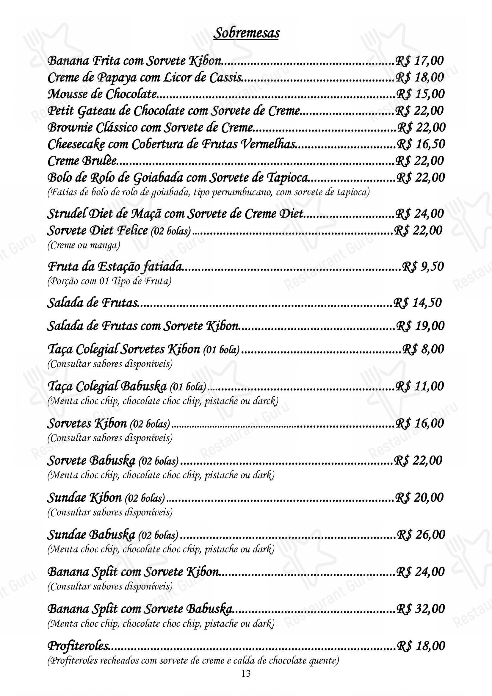 Restaurante Convés em Rio de Janeiro - Menu