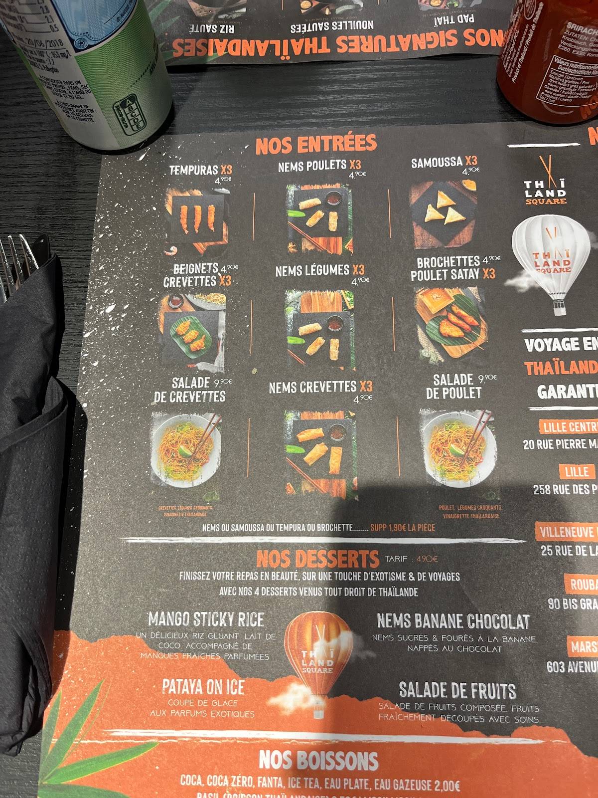Menu de Thaï Land Square - Roubaix