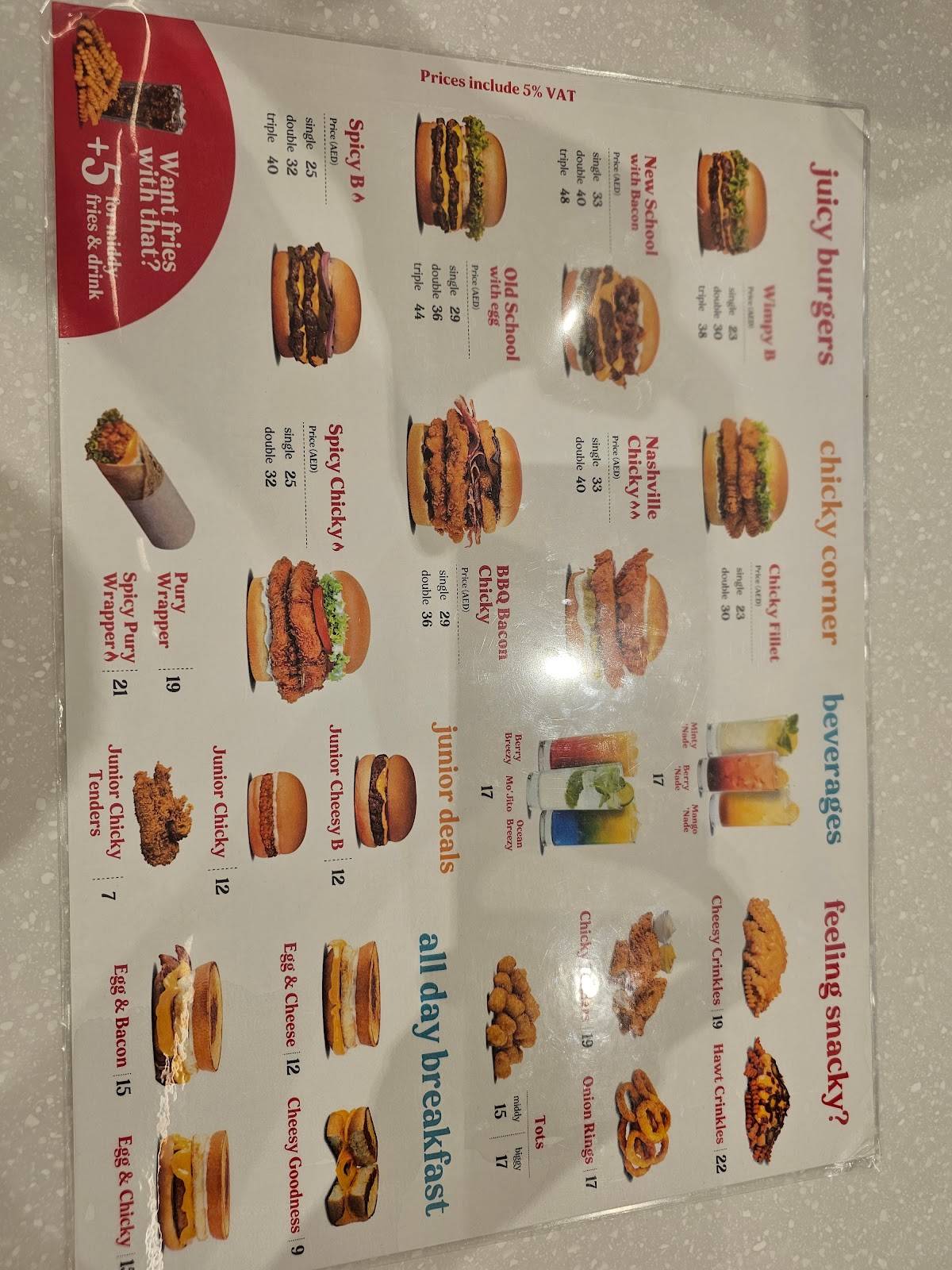 Menu at Wimpy - Dubai Hills Mall restaurant, UAE