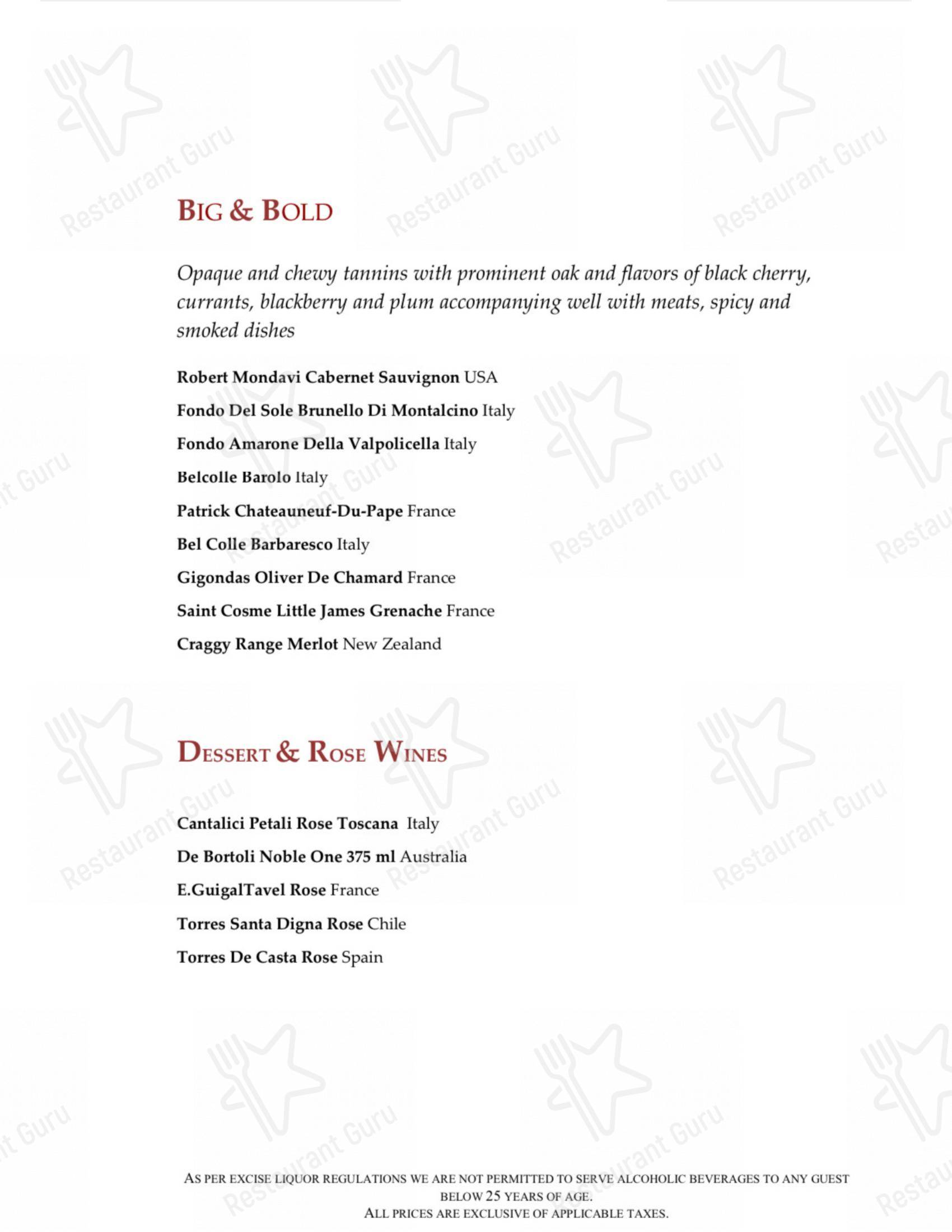 Menu bar for Zanotta - The Leela Ambience Gurugram in Gurugram