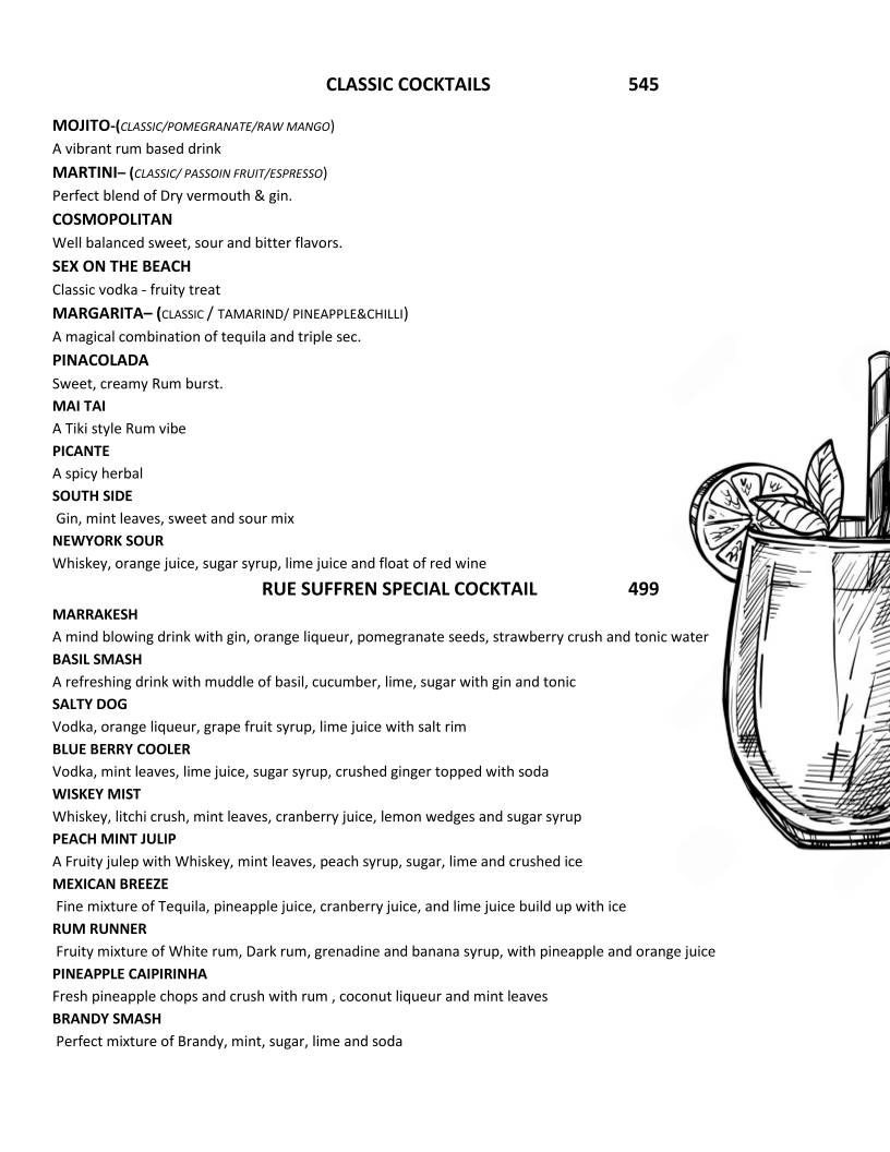 1 RUE SUFFREN - Best Resto Bar Restaurant in White Town - Pondicherry menu