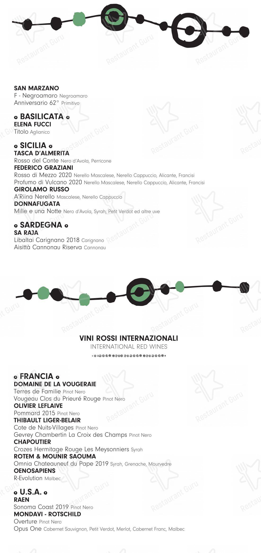 Menu di 10 Corso Como - Ночное меню