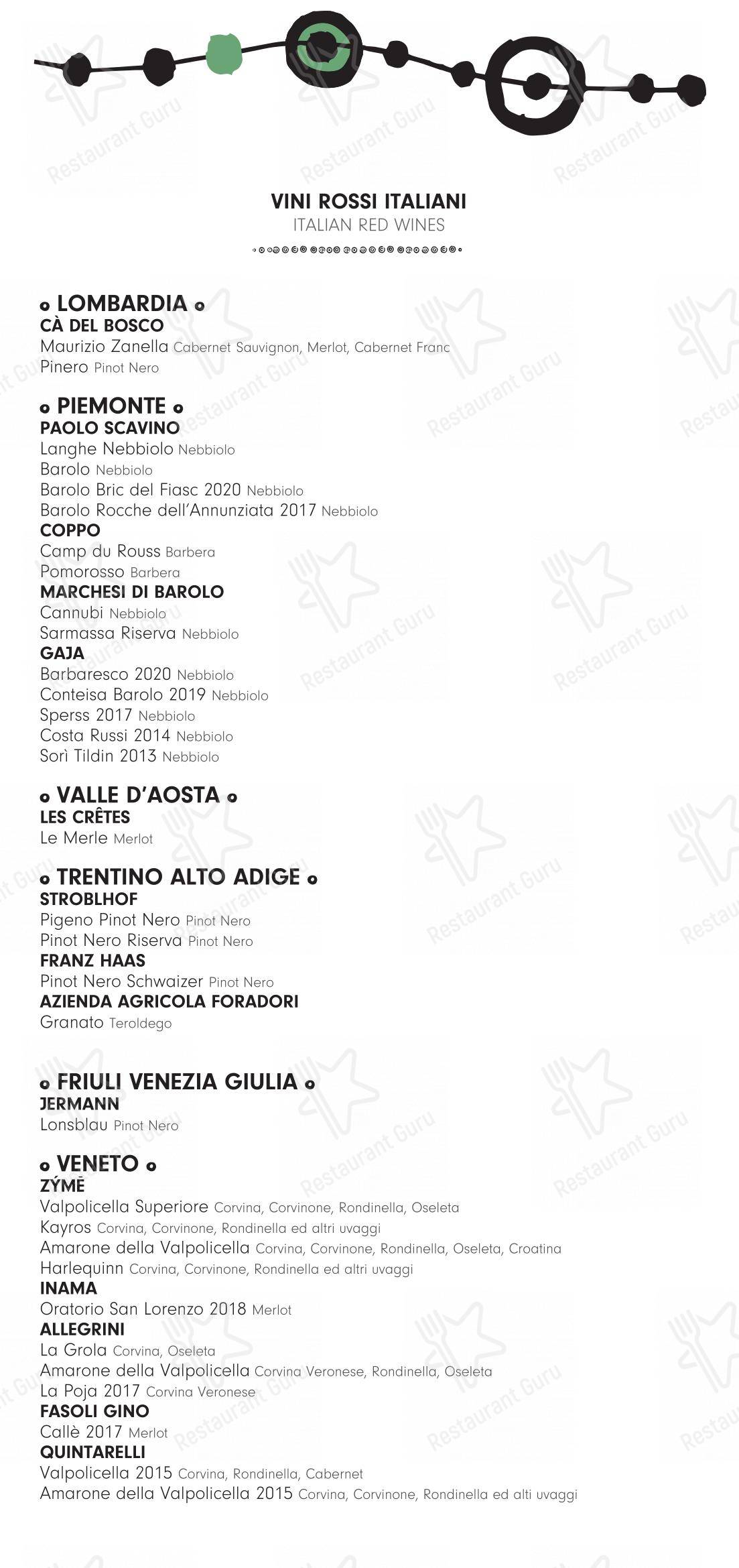 Menu di 10 Corso Como - Ночное меню