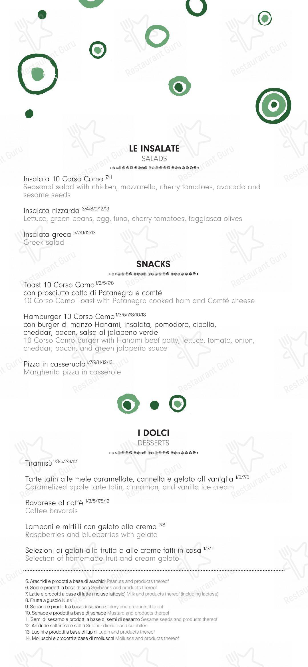 Menu di 10 Corso Como - Основное меню
