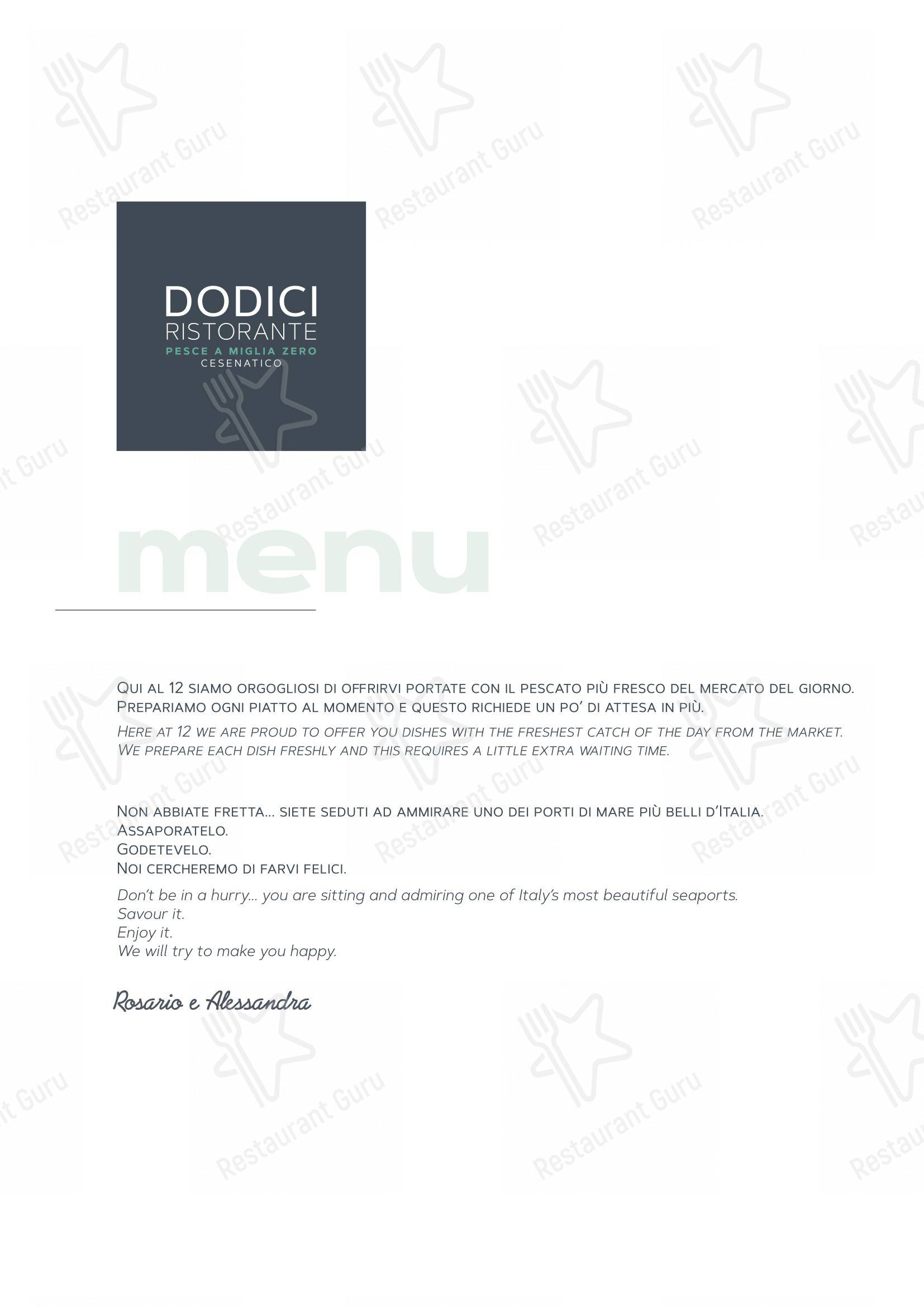 Menu di 12 Ristorante - Menu bar