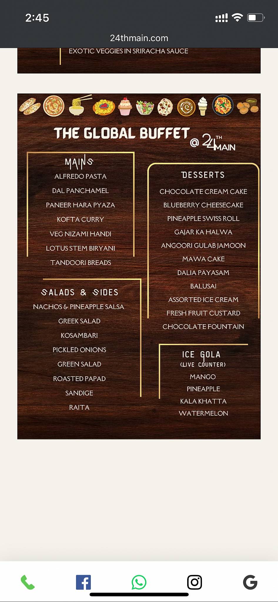 24th Main Restaurant menu