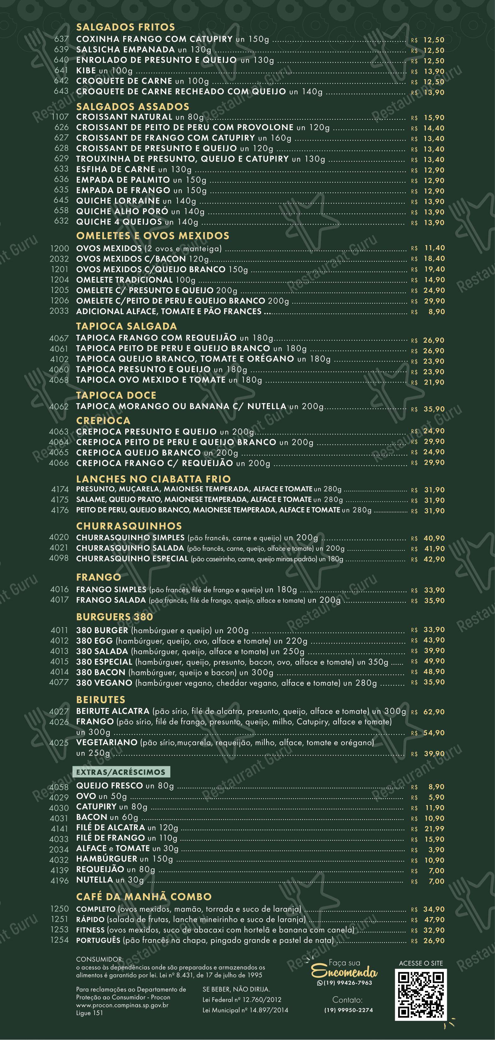 380 Padaria e Confeitaria - Cambuí em Campinas - Menu