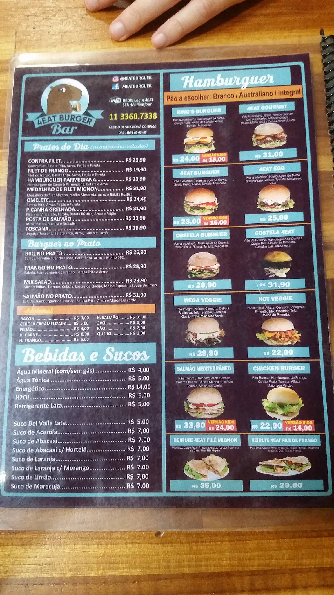 4 Eat Burger Bar -Restaurante , Hamburgueria e Bar -Pinheiros cardápio
