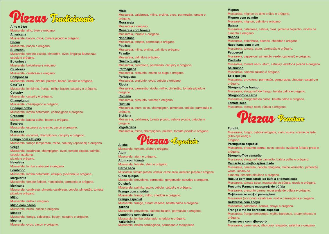 A Casa da Pizza guabirotuba cardápio