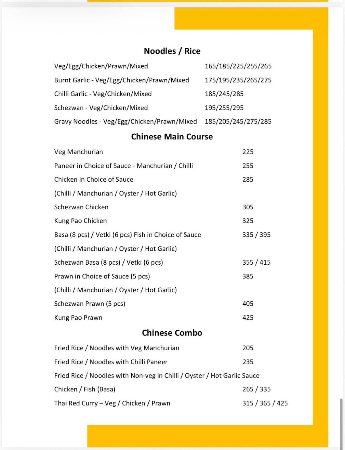AASHI'S BISTRO menu
