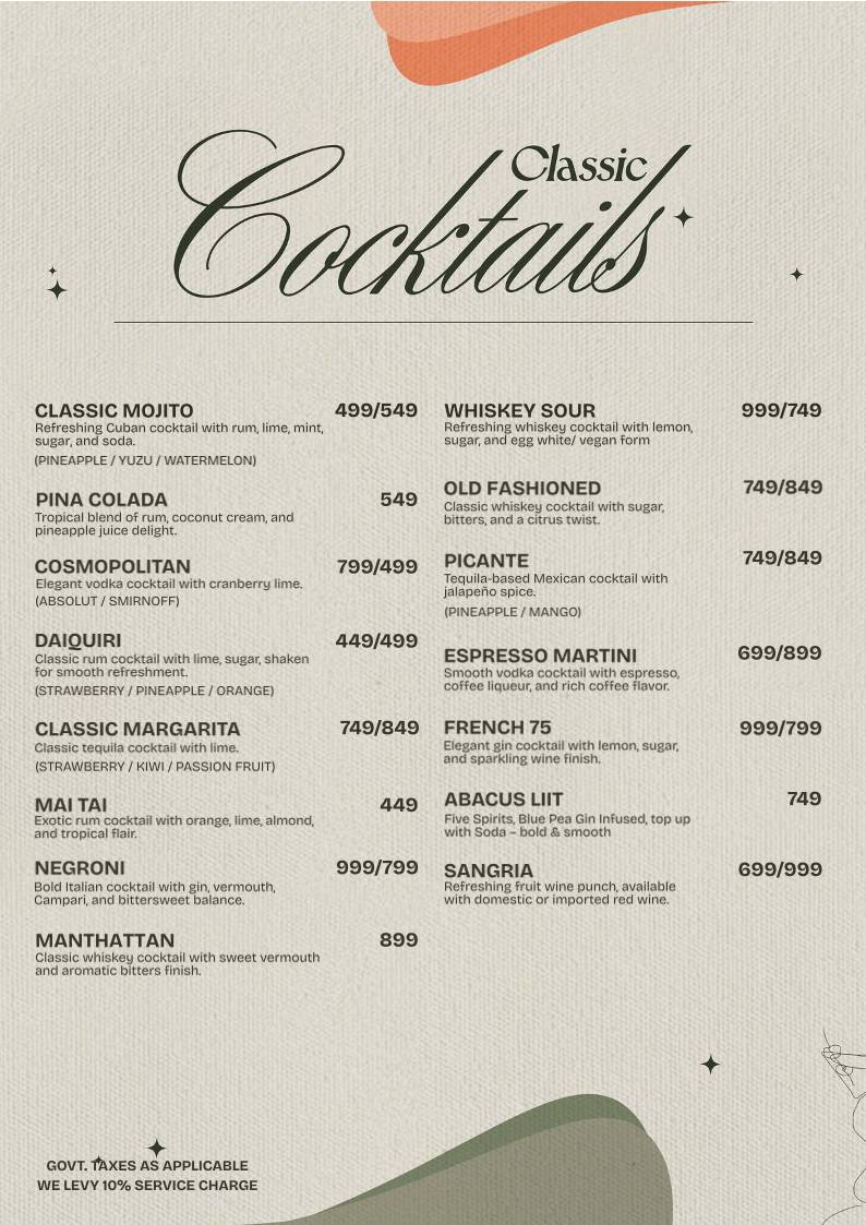 ABACUS BREWING CO. & KITCHEN menu