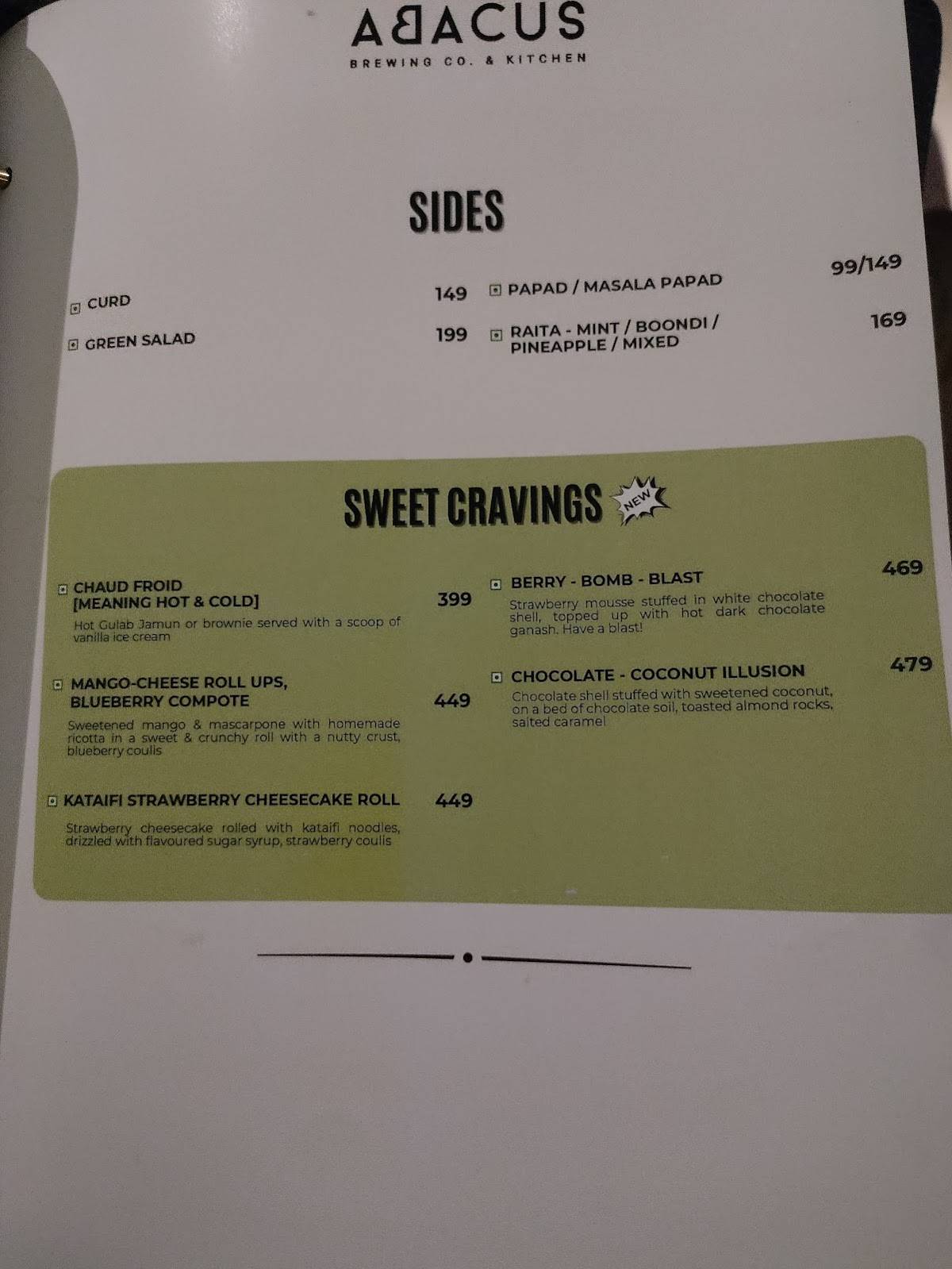 ABACUS BREWING CO. & KITCHEN menu