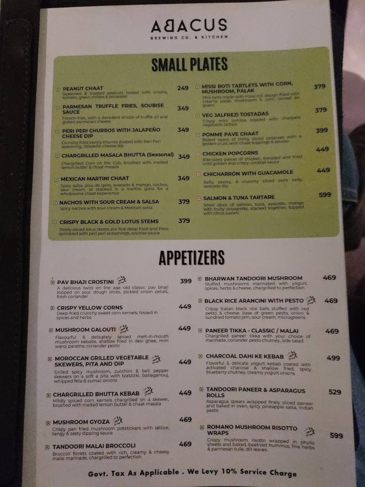 ABACUS BREWING CO. & KITCHEN menu