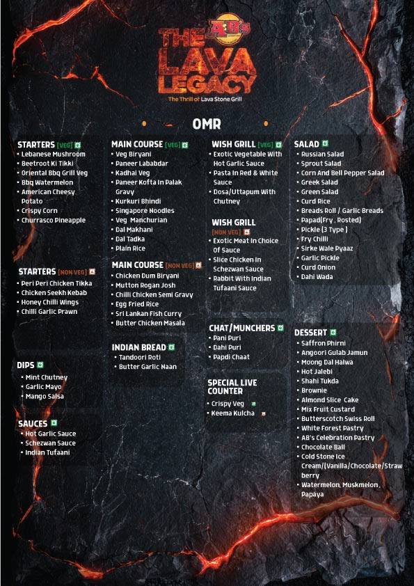 AB's - Absolute Barbecues Navallur, Chennai menu