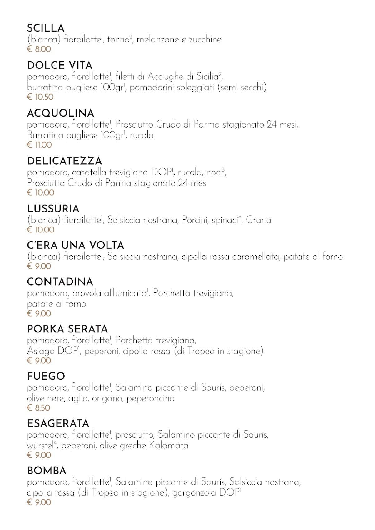Menu di ALVEOLA' Asolo pizzeria 