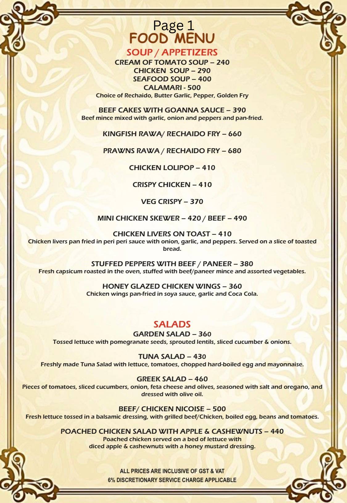 ANGAARA– Bbq Grill & SPORTSBAR menu
