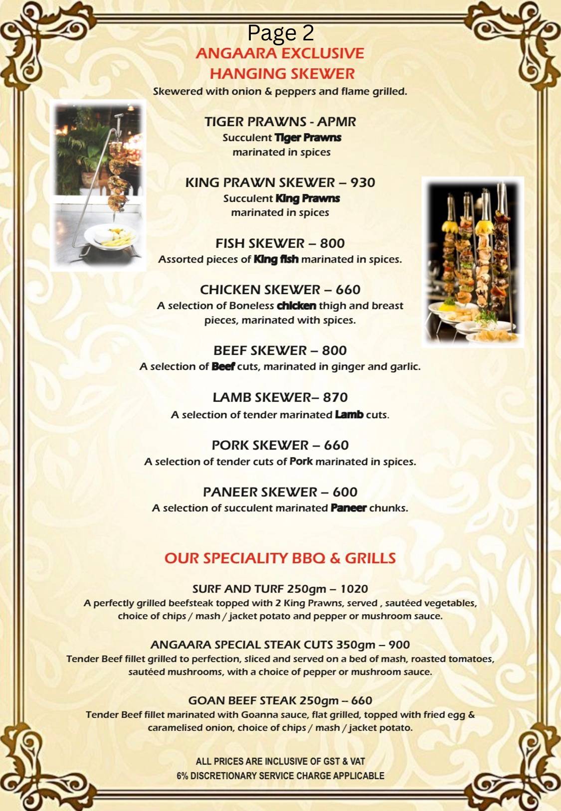 ANGAARA– Bbq Grill & SPORTSBAR menu