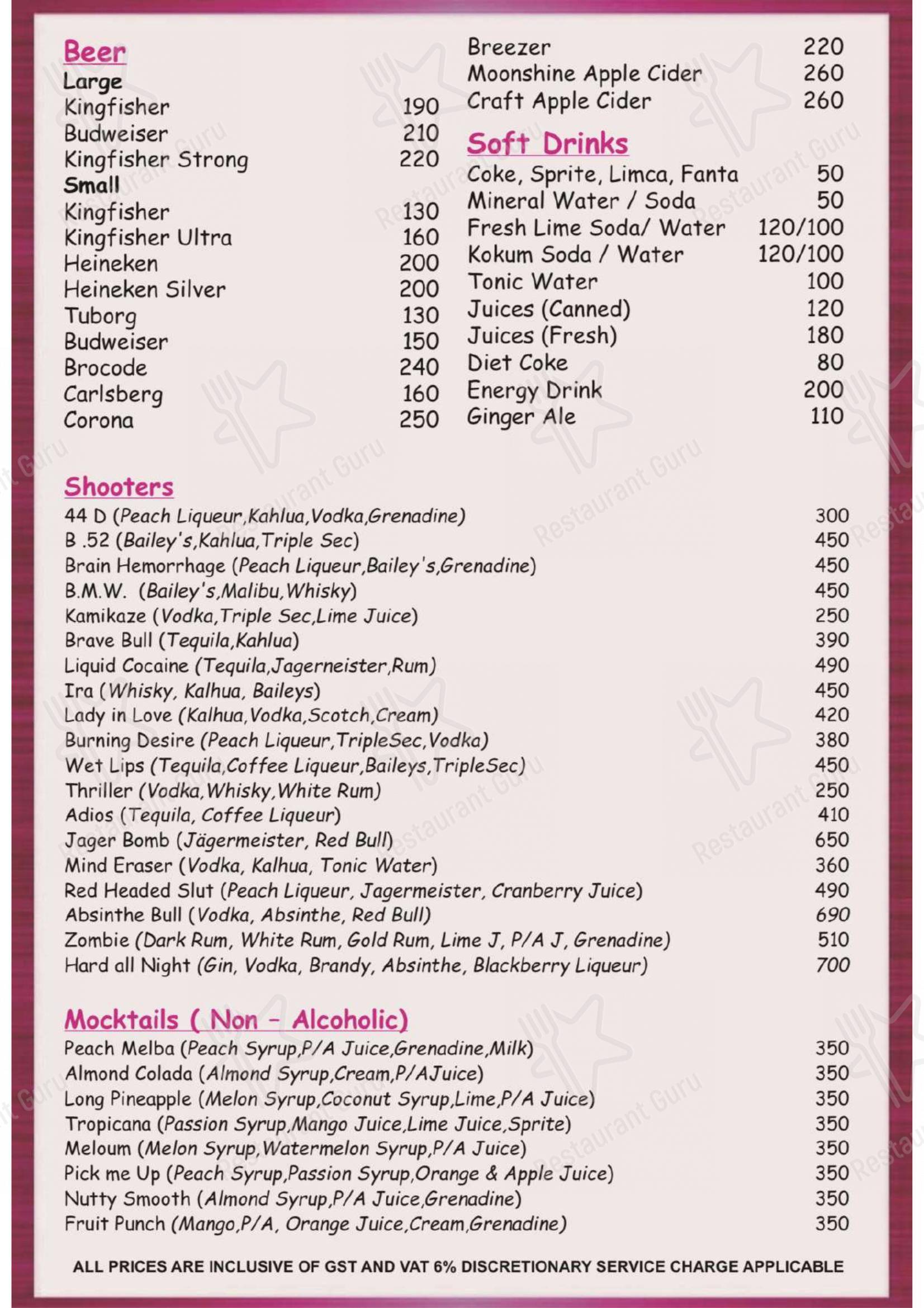 ANGAARA– Bbq Grill & SPORTSBAR - Menu