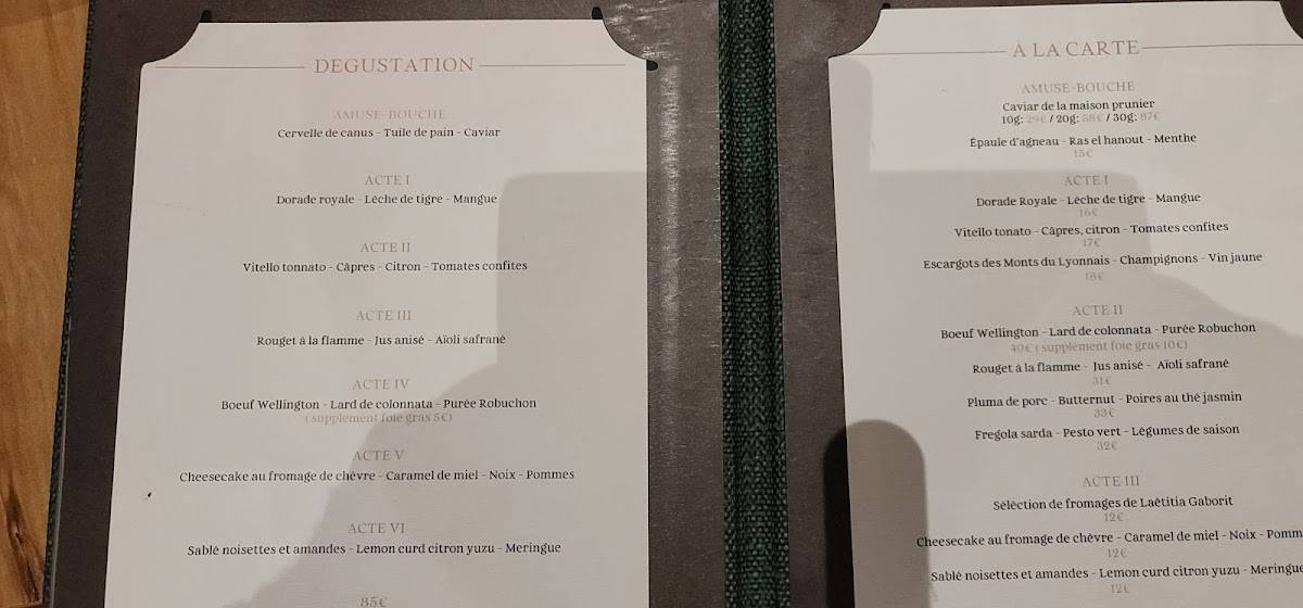Menu de ART Restaurant Lyon