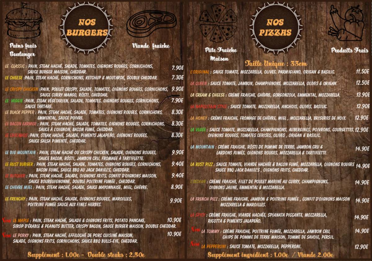 Menu de AU RUST ( Raimbeaucourt )
