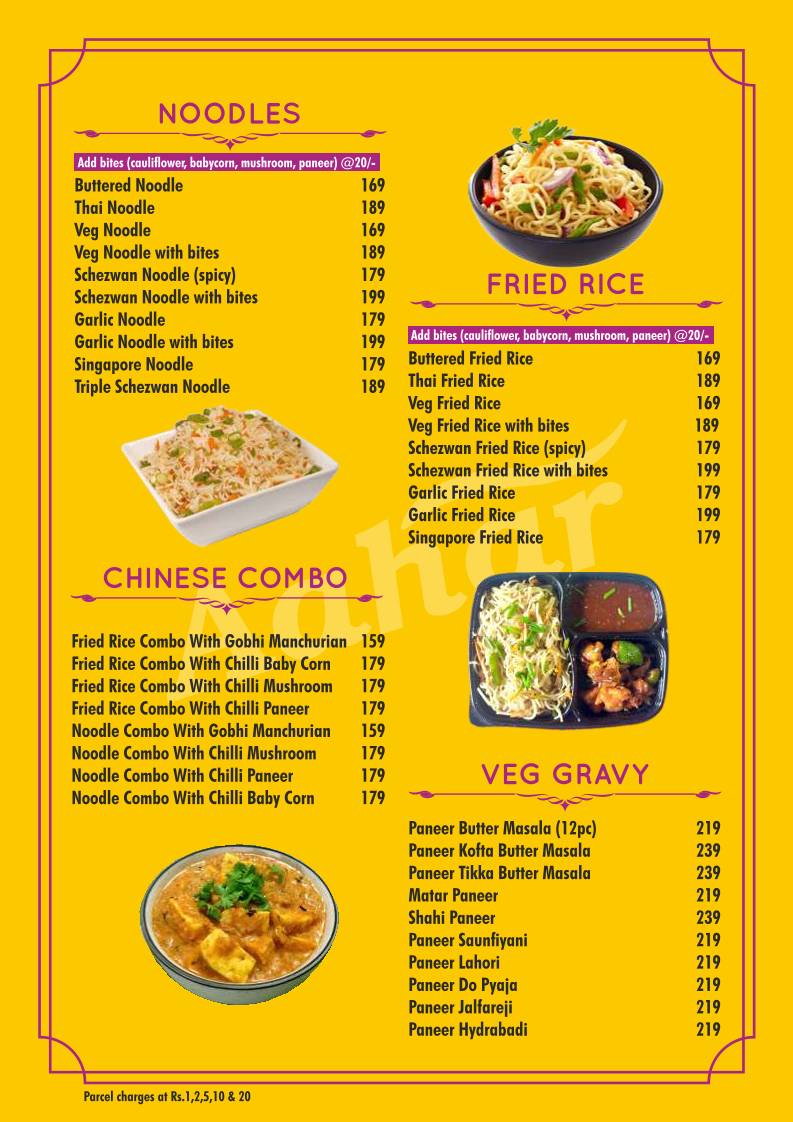 Aahar Cafe menu