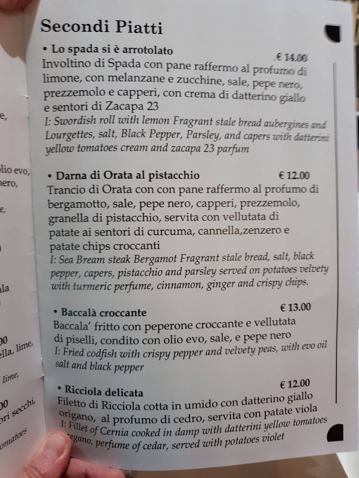 Menu di Agape Cetraro 
