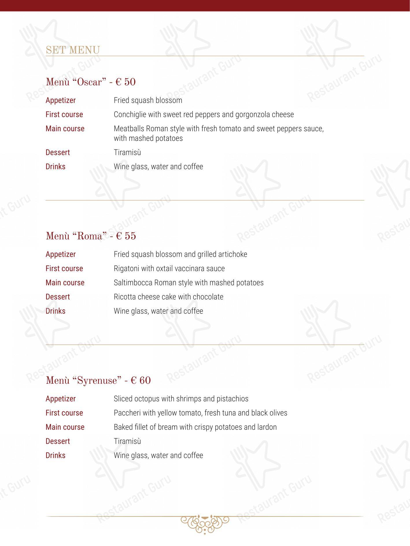Menu per Al 34 in Roma
