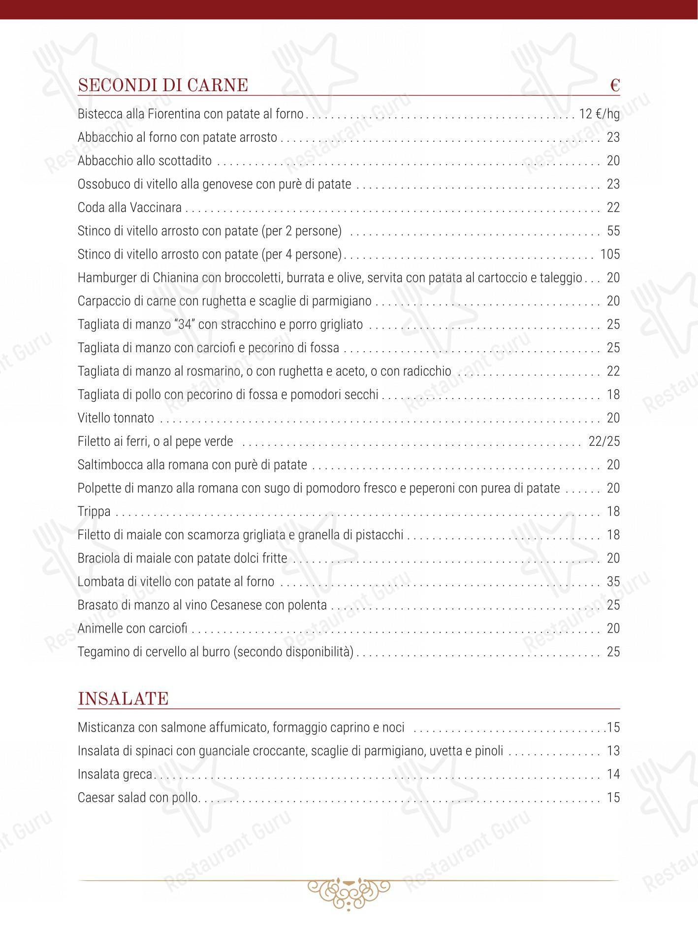 Menu bar per Al 34 ristorante