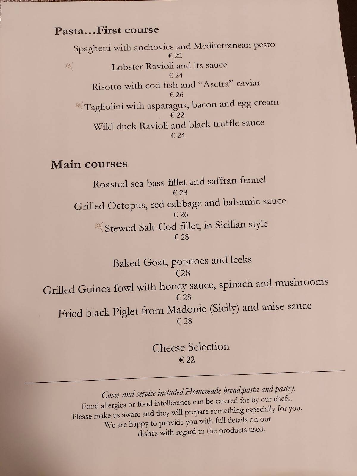 Menu di Ristorante al Garamond 