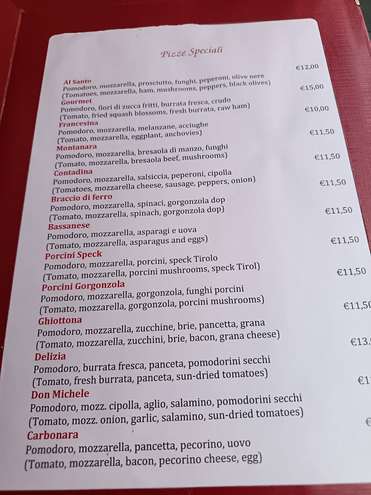 Menu di Al Santo 