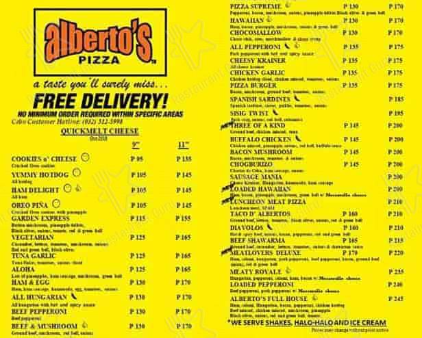 Menu at Alberto's Pizza - AS Fortuna Branch restaurant, Mandaue City, 2 ...