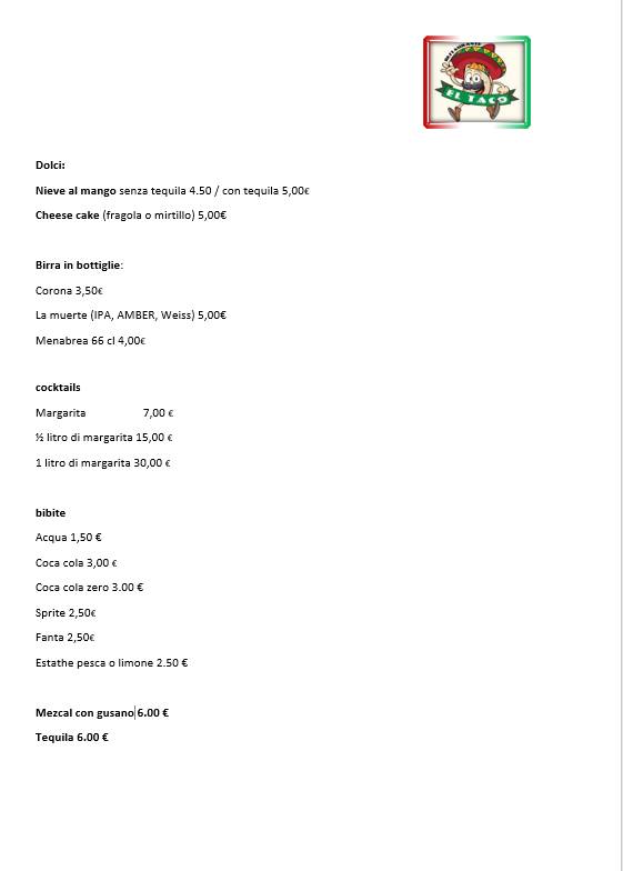Menu di Ristorante El Taco 