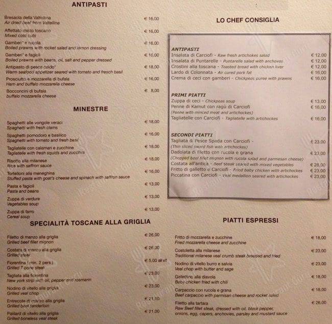 Menu di Alla Collina Pistoiese 