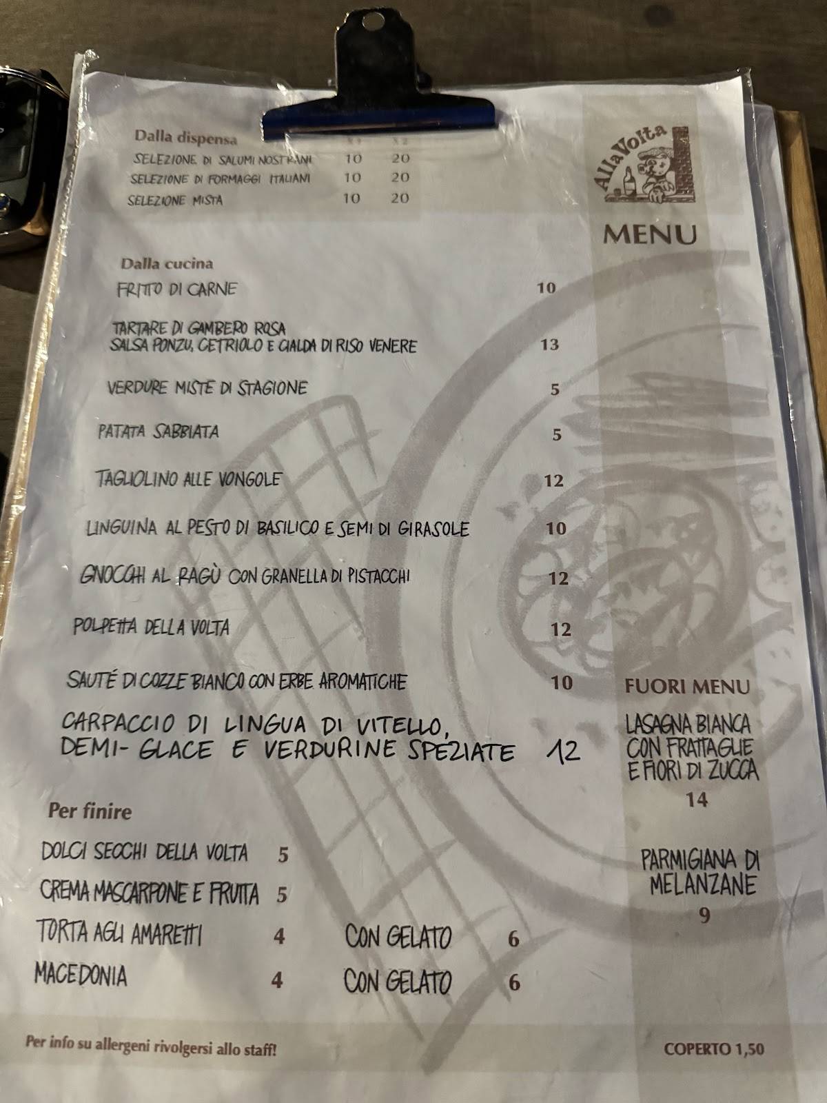 Menu di Alla Volta Pesaro 