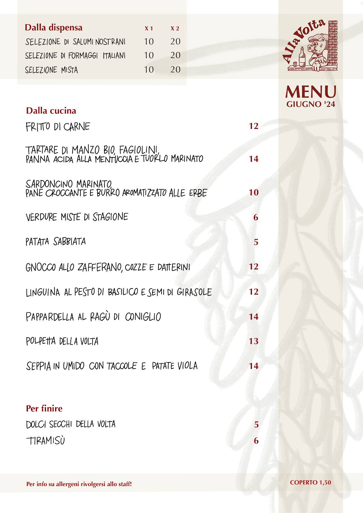 Menu di Alla Volta Pesaro 
