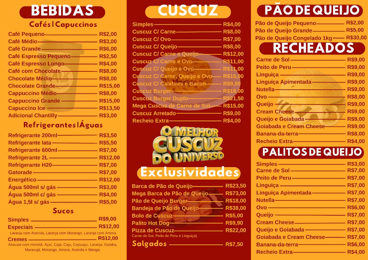 Alô Lanches - Loja 02 - 104 Sul/Ferpam - O melhor cuscuz do universo! Pão de queijo recheado e café feito na hora. cardápio