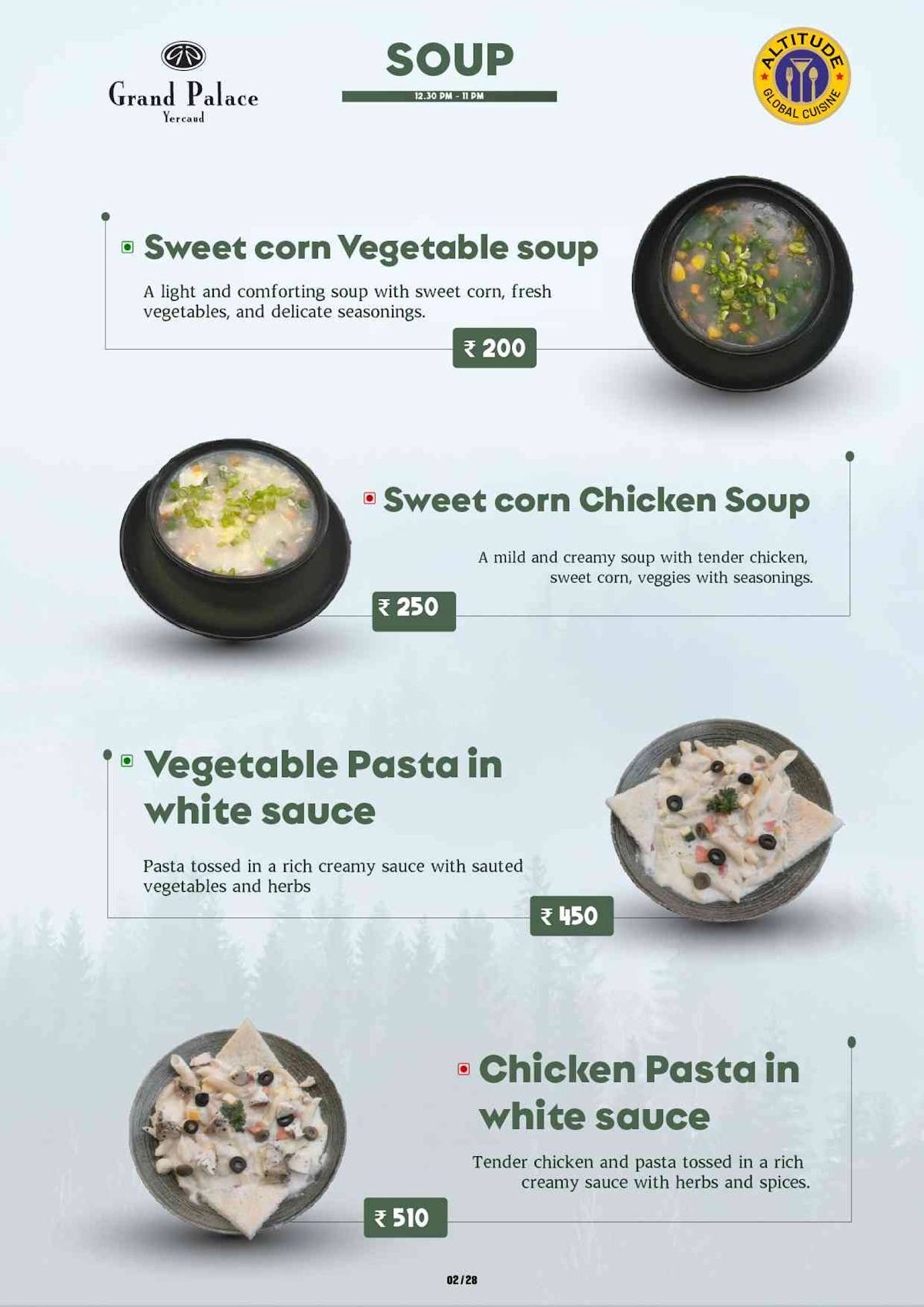 Altitude Global Cuisine Restaurant in Yercaud menu