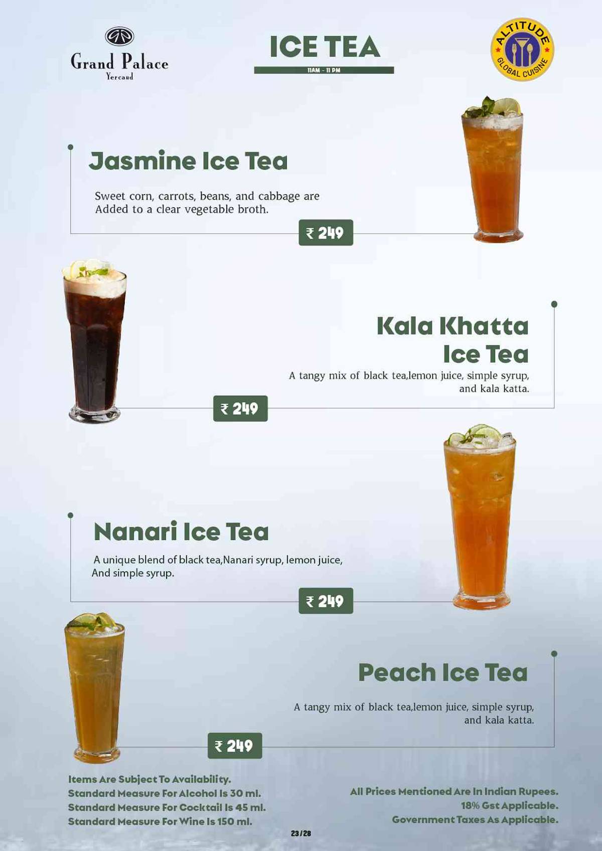 Altitude Global Cuisine Restaurant in Yercaud menu