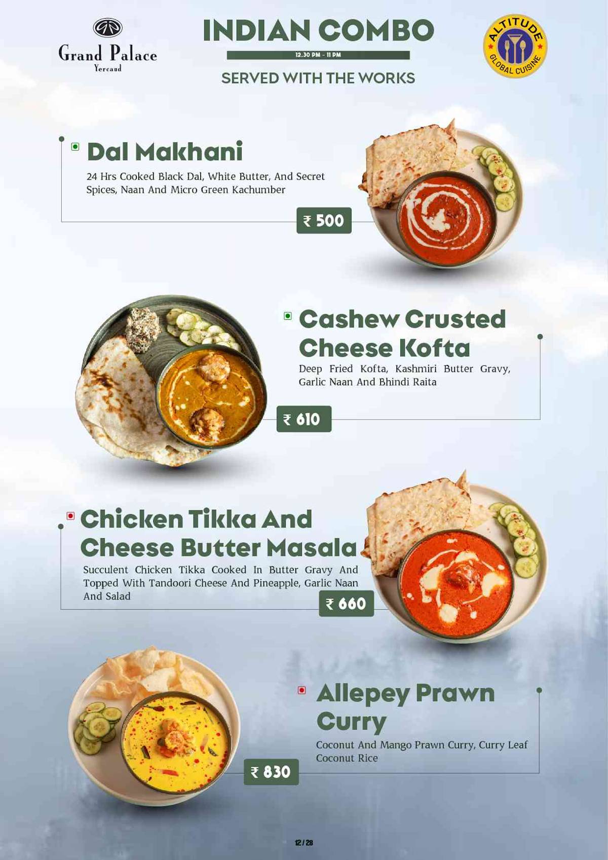 Altitude Global Cuisine Restaurant in Yercaud menu