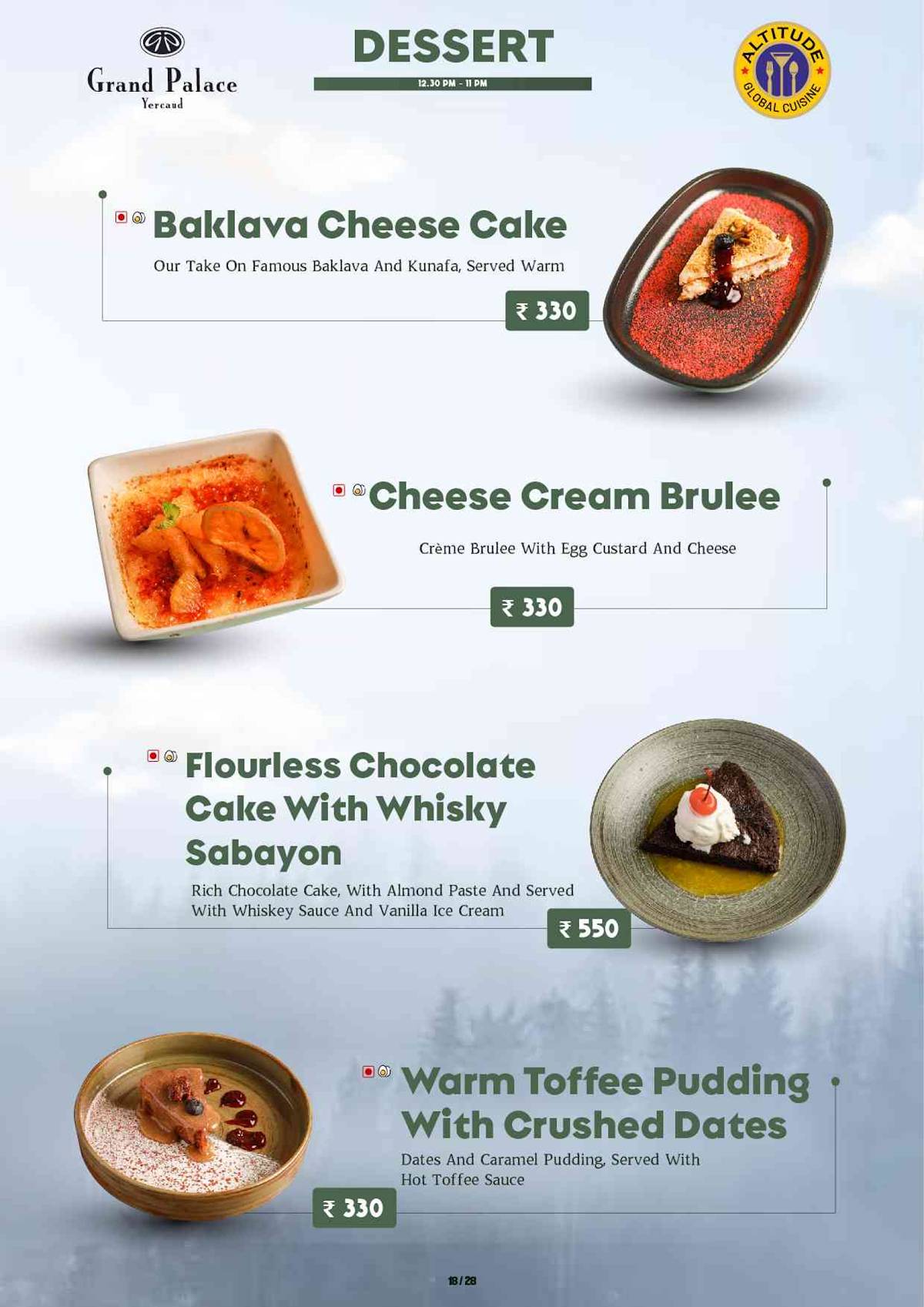 Altitude Global Cuisine Restaurant in Yercaud menu
