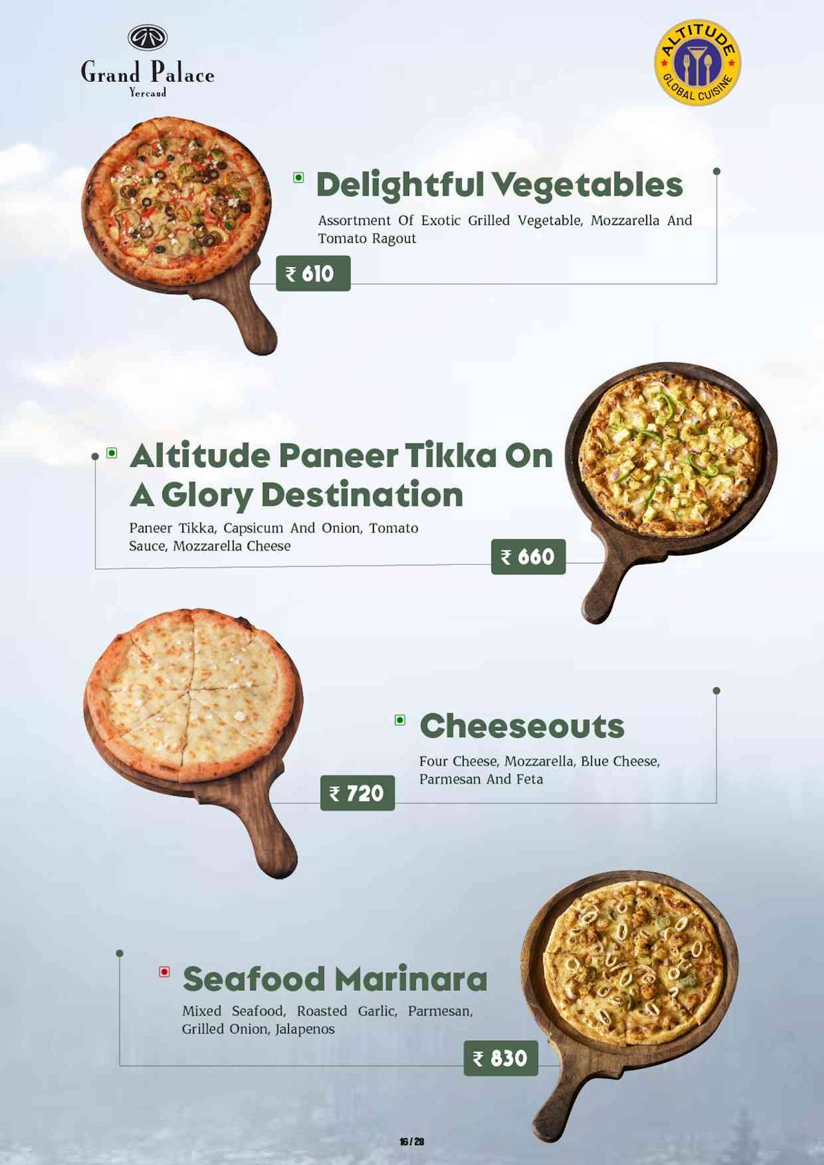 Altitude Global Cuisine Restaurant in Yercaud menu
