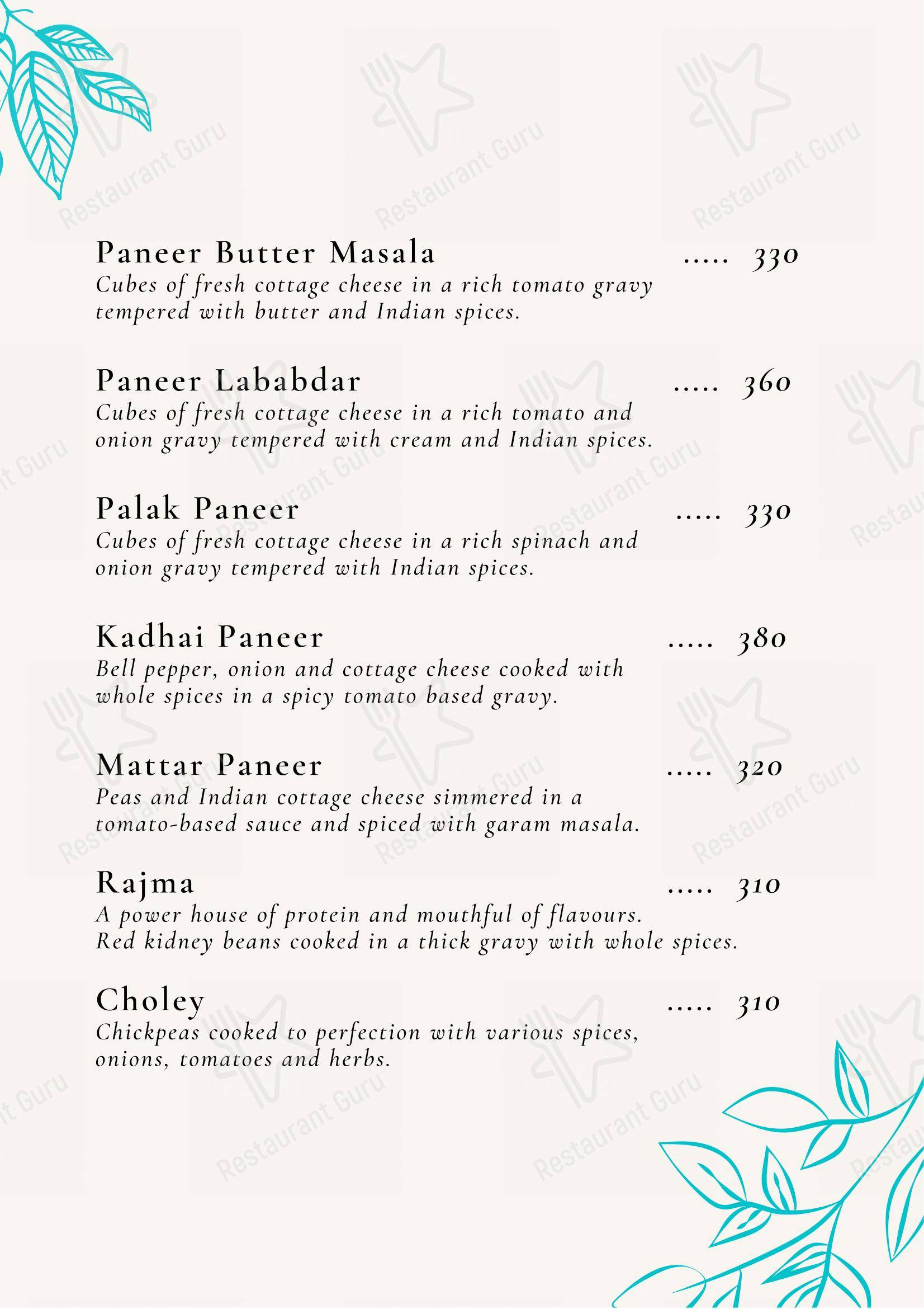 Menu for the Ambar Fine Dine Restaurant restaurant