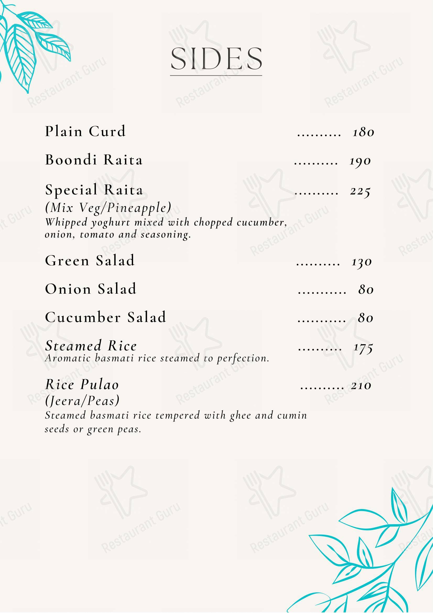 Menu for the Ambar Fine Dine Restaurant restaurant